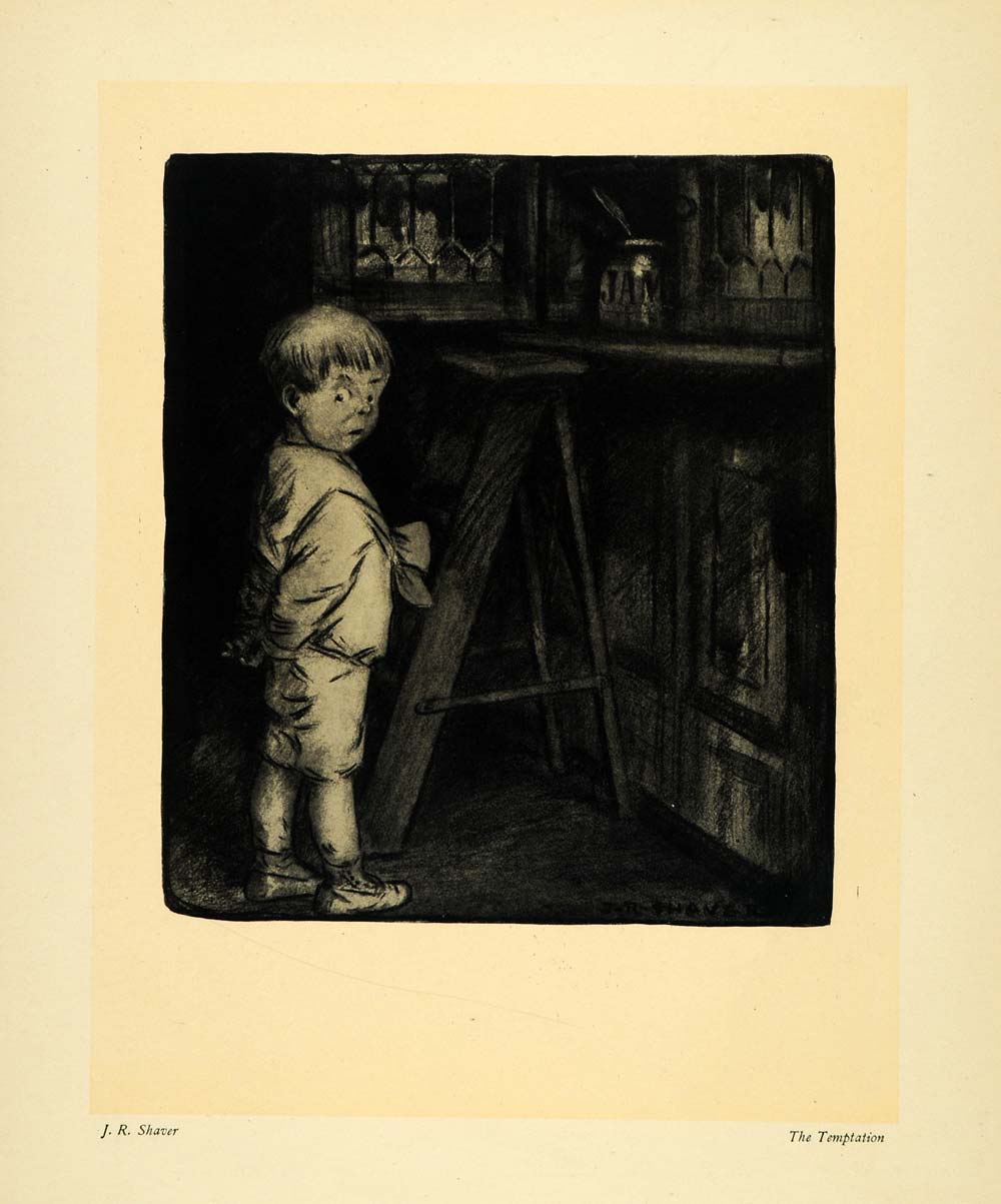 1911 Print Temptation Child Jam Ladder Boy Art J R Shaver Jar Kitchen XDA4
