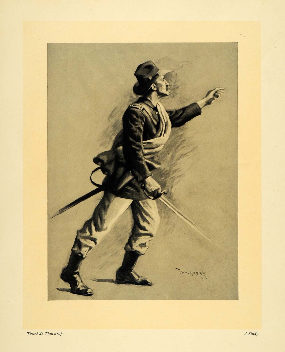 1911 Print Study Thure de Thulstrup Soldier Weapon Uniform Portrait XDA4