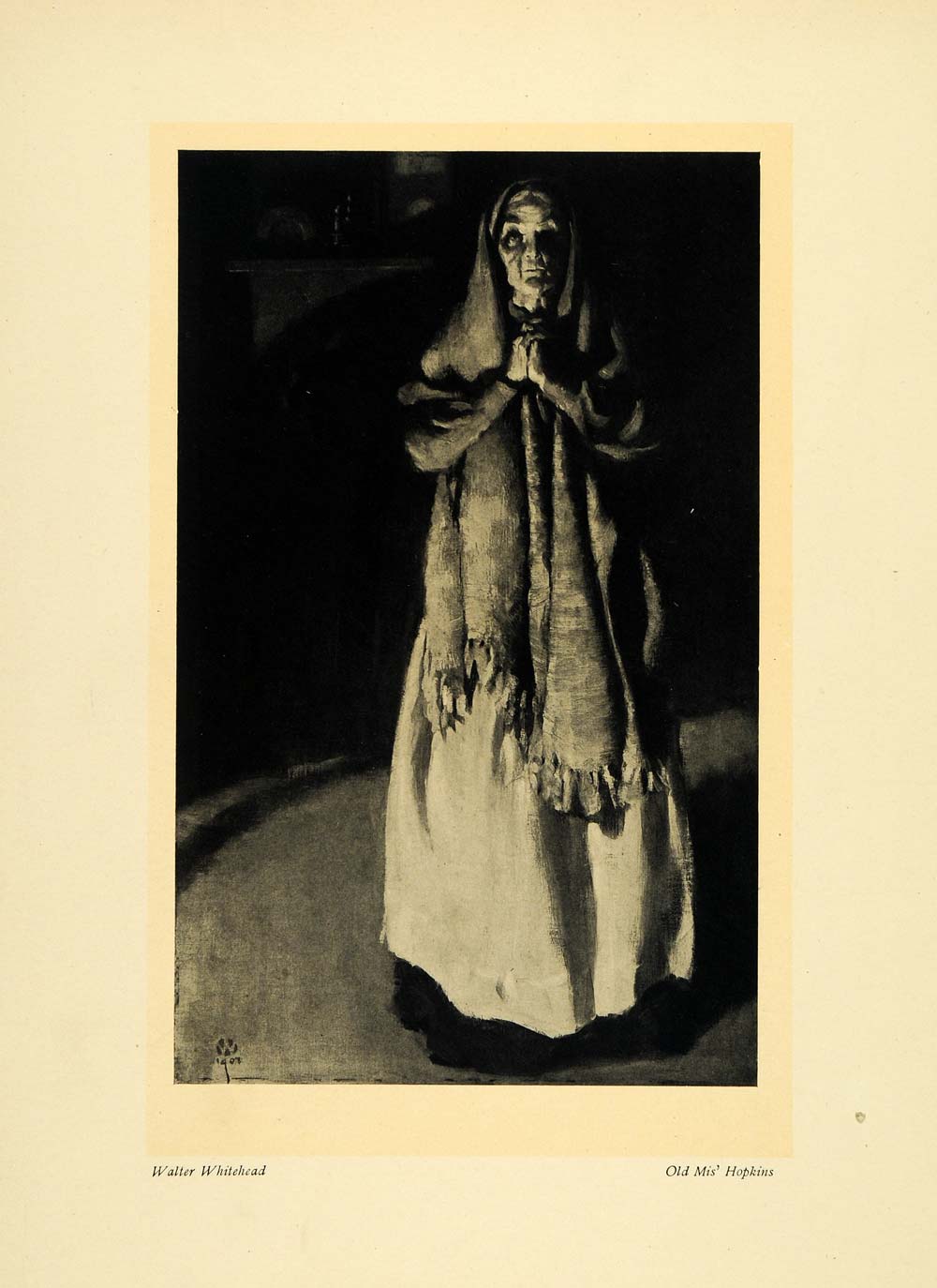 1911 Print Old Miss Hopkins Portrait Walter Whitehead Lady Fashion Study XDA4