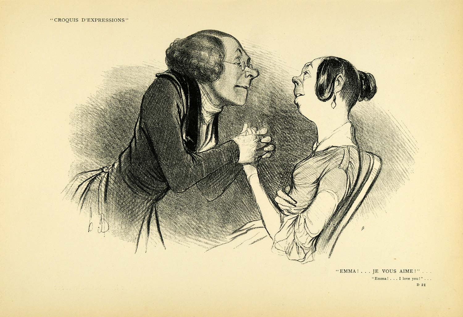 1904 Print Honore Daumier Emma I Love You Romantic Couple Humorous XDA5