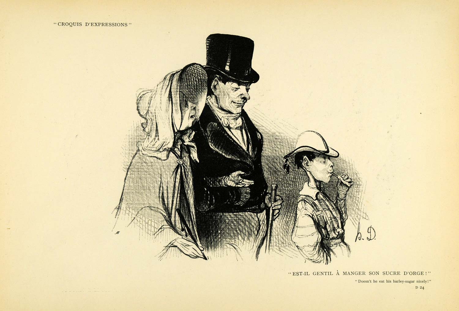 1904 Print Honore Daumier Barley Sugar Couple French Caricature Expression XDA5