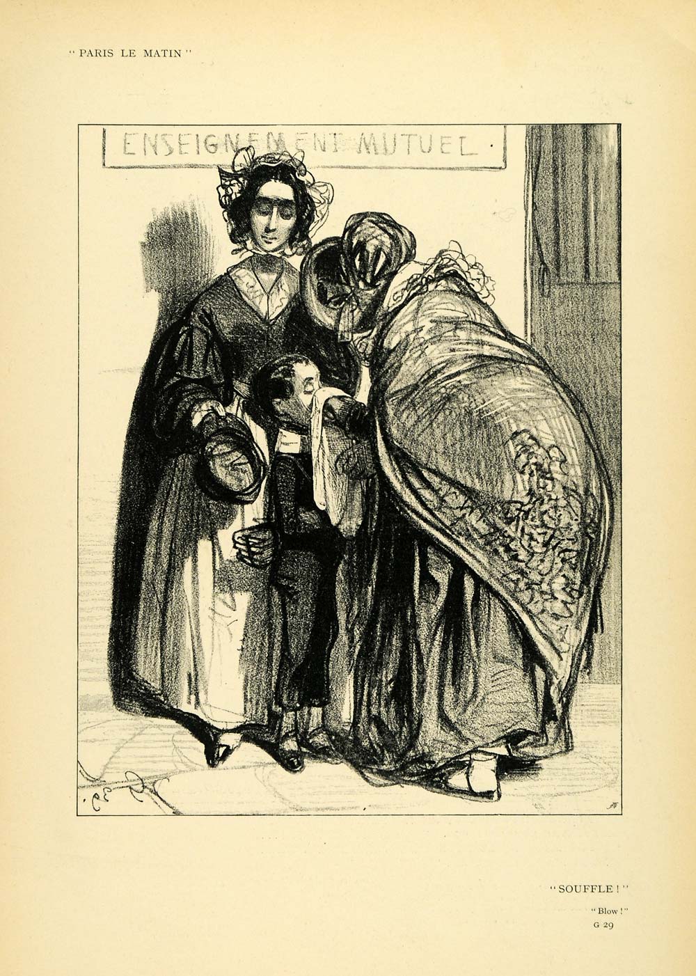 1904 Print Paul Gavarni French Art Mother Blowing School Son Nose Paris XDA5