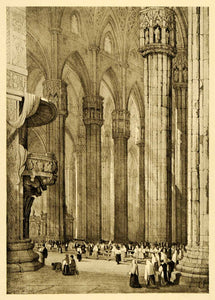 1915 Print Samuel Prout Art Milan Italy Ancient Cathedral Interior XDA6