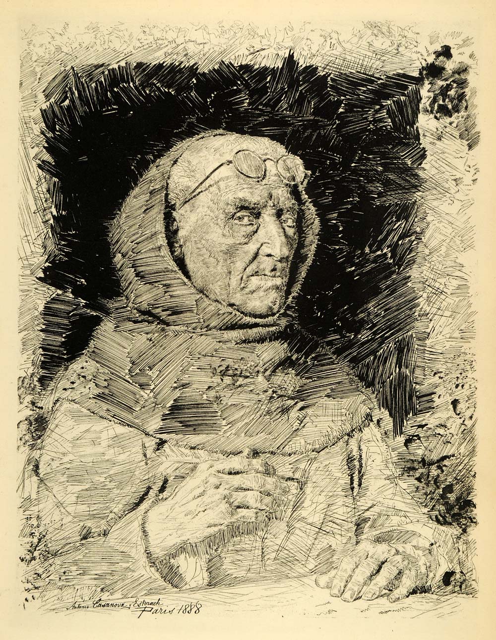 1920 Photogravure Antonio Casanova Y Estorach Sketch Art Religious Monk XDA7