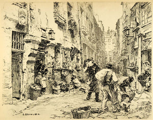 1920 Photogravure Leon L Hermitte Sketch Art Ragpickers Street Scene XDA7
