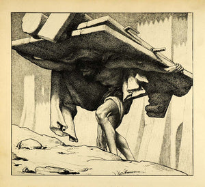 1920 Photogravure Frederick Leighton Art Samson Carrying Gate Religious XDA7