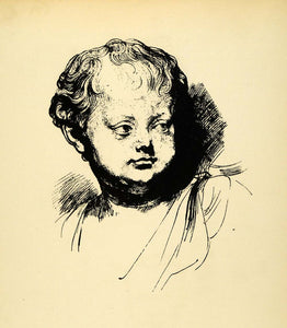 1920 Wood Engraving Antoine Vandyke Art Child Head Portrait XDA7