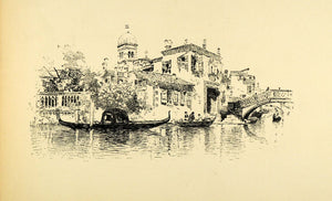1920 Wood Engraving Martin Rico Art Venetian Canal Gondola Boat XDA7