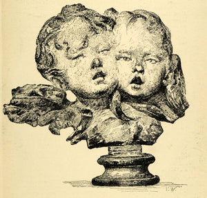 1920 Wood Engraving Marie Weber Artwork Children Angel Head Sculpture XDA7