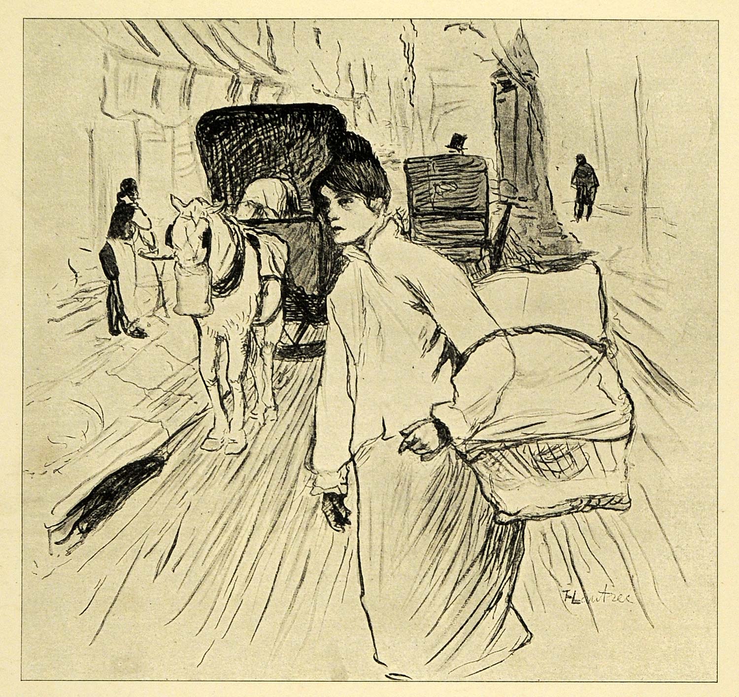 1920 Print Henri Toulouse Lautrec Art Maid Carrying Basket Horse Drawn XDA7