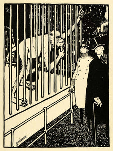 1920 Lithograph Albert Weisgerber Art Evolution Monkey Ape Circus Cage XDA7