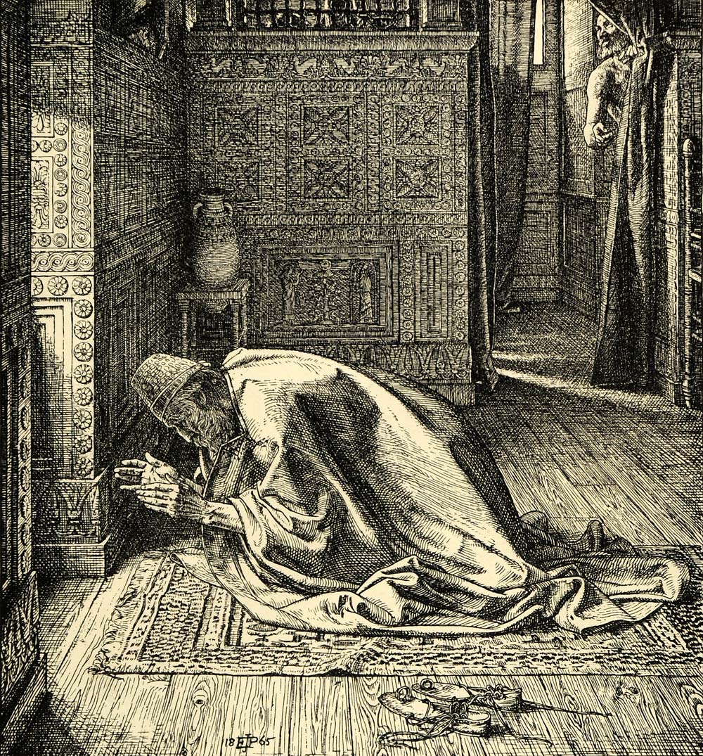 1920 Wood Engraving Edward J. Poynter Religious Art Daniel Prayer