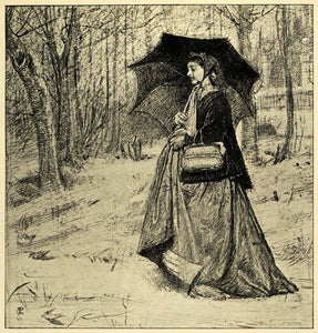 1920 Print George John Pinwell Artwork Side Portrait Woman Walking Umbrella XDA7