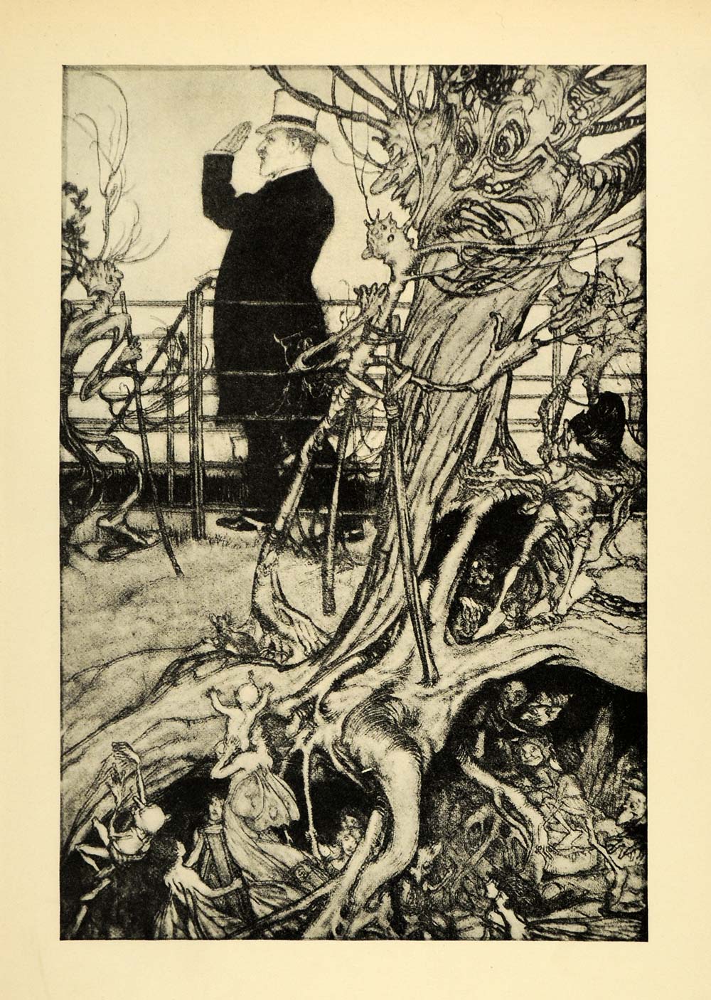 1920 Print Arthur Rackham Art Peter Pan Mythical Fairies Lost Boys XDA7
