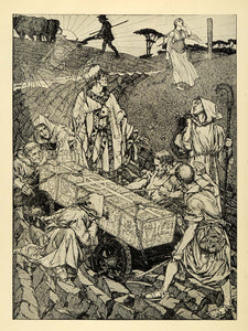 1920 Print Robert Spence Art St. Cuthbert Legend Religious Celtic Cross XDA7