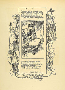 1920 Wood Engraving Robert Bell Art Orpheus Lute Greek Mythology King Henry XDA7