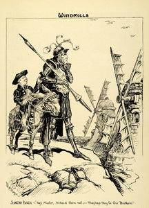 1920 Wood Engraving William Allen Rogers Art Don Quixote Sancho Panza XDA7