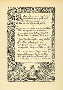 1920 Wood Engraving Walter Crane Art Decorative Lettering Bird Nature Poem XDA7