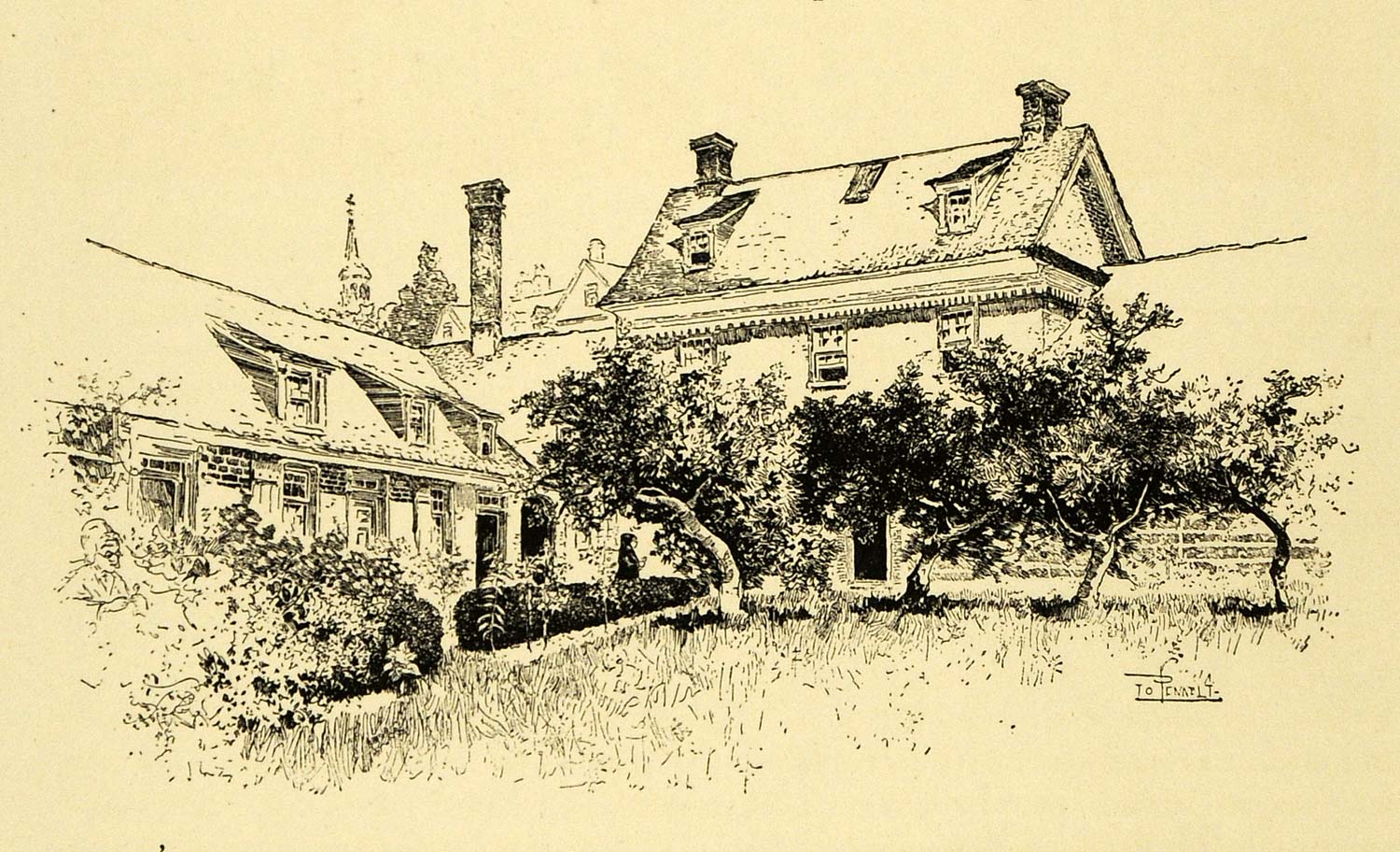 1925 Wood Engraving Joseph Pennell House Walnut Street Philadelphia XDA8
