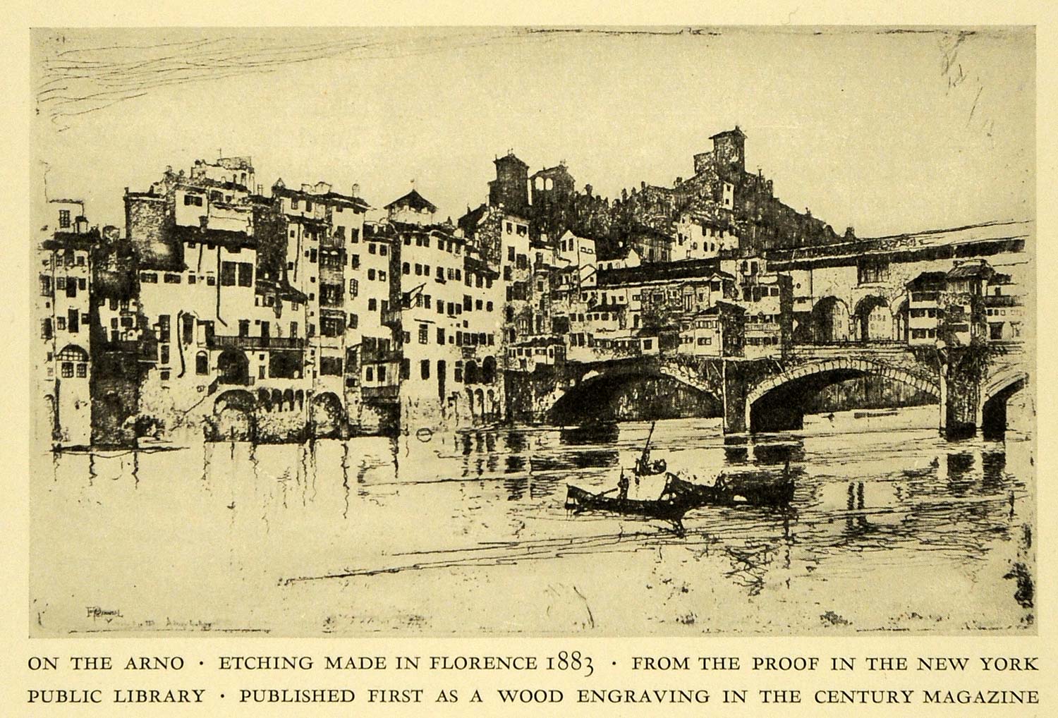 1925 Print Florence Arno Italy Joseph Pennell Bridge Cityscape River Art XDA8