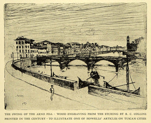 1925 Print Swing Arno River Pisa Bridge Italy Cityscape Joseph Pennell XDA8