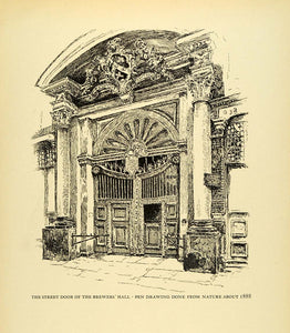 1925 Wood Engraving Street Doorway Brewers Hall London England Joseph XDA8