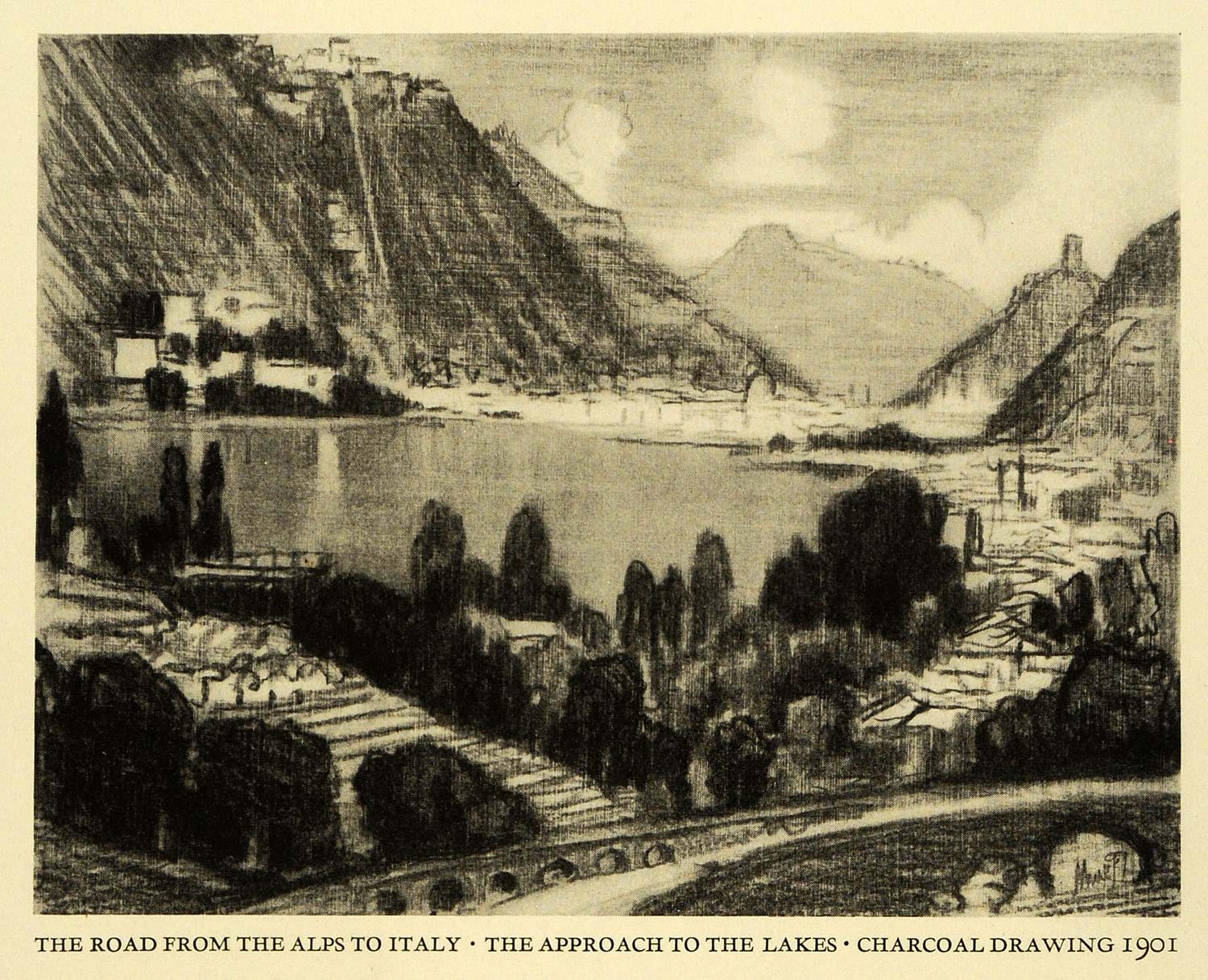 1925 Print Alps Italy Lake Mountain Landscape Joseph Pennell Tuscany Road XDA8