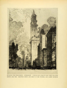 1925 Print Buidling Woolworth New York City Street Joseph Pennell XDA8