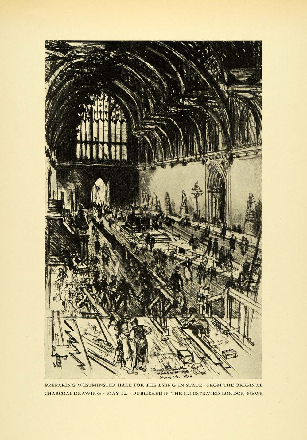 1925 Print Preparing Westminster Lying State London Cathedral Church XDA8