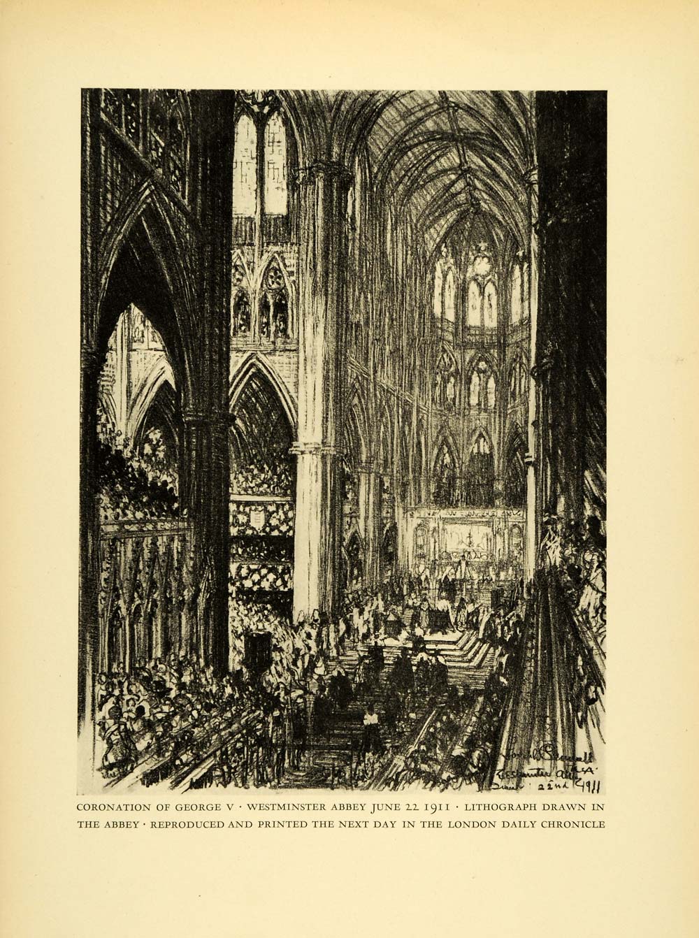 1925 Print Coronation George V Westminster Abbey Cathedral Church Joseph XDA8