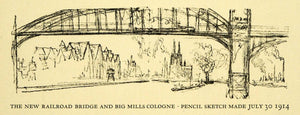 1925 Print Bridge Railroad Big Mills Cologne Joseph Pennell France XDA8