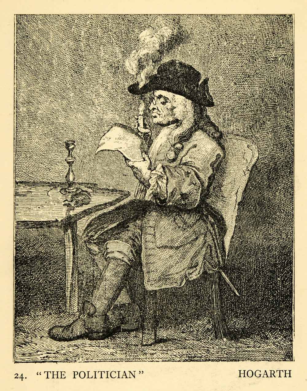 1928 Print William Hogarth Costume Politician Candlelight Humor Satire Fire XDB2