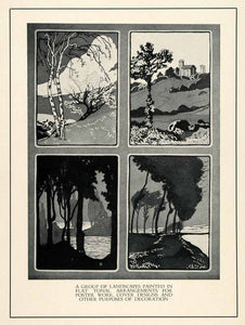 1929 Print Landscape Painting Farm Design Decoration Meadow Illustration XDB4