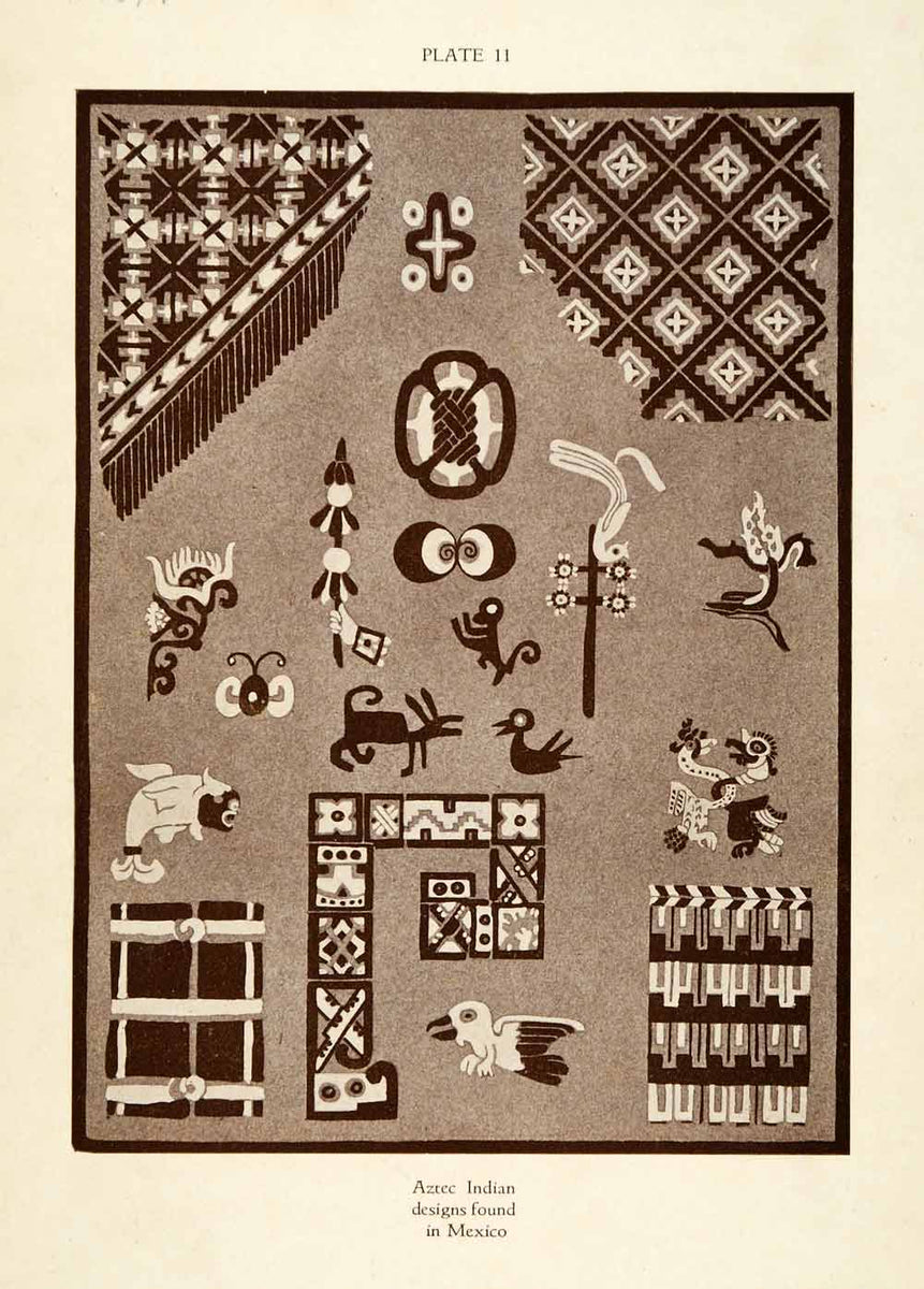 1926 Photolithograph Aztec Indian Designs Mexico Mesoamerican Native X ...