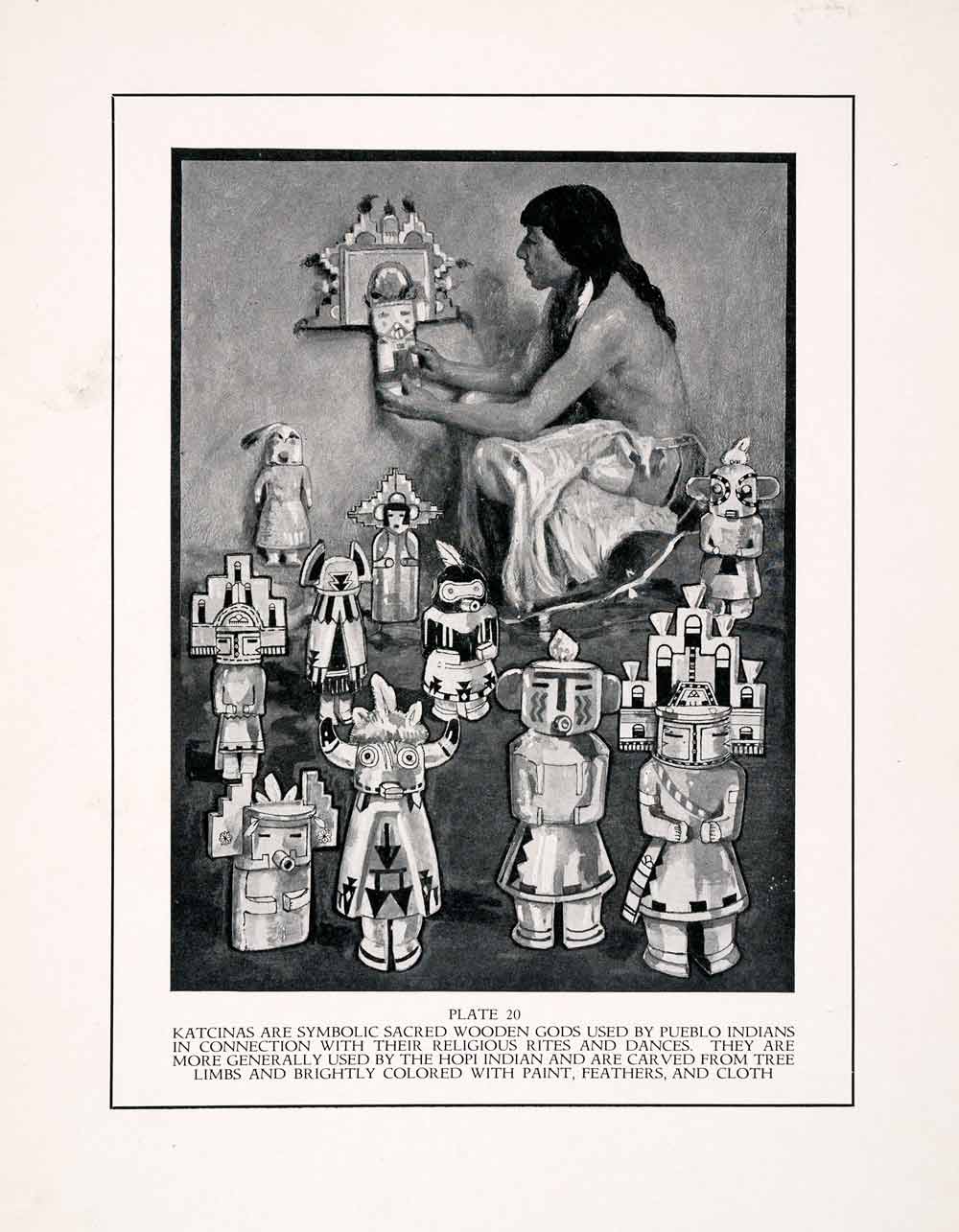 1932 Print Katcinas Hopi Pueblo Indian Religious Effigy Fetish Wood Statue XDB6