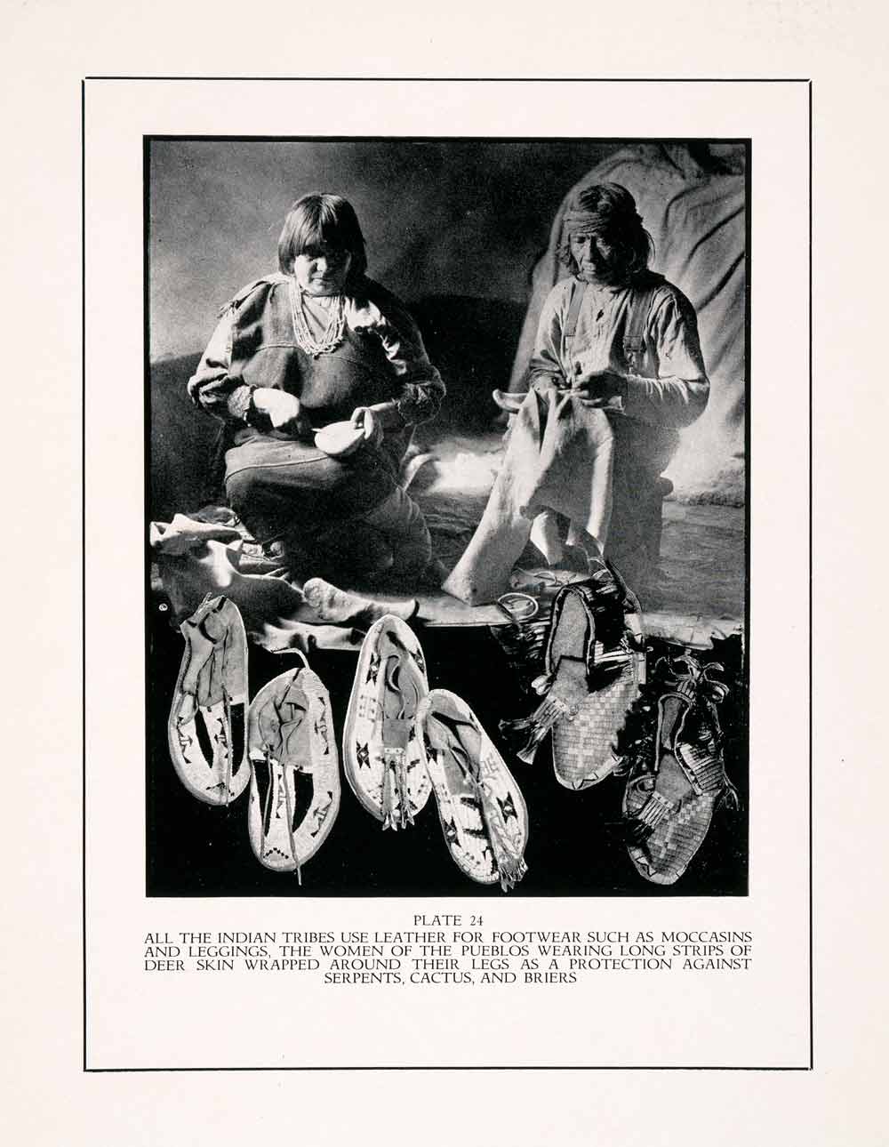 1932 Print Pueblo Indian Native Ethnic Traditional Moccasins Craft Footwear XDB6