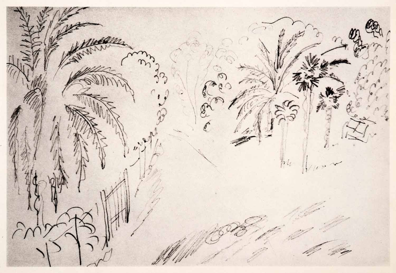 1969 Photolithograph Henri Matisse Tropical Garden 1916 Pencil Sketch Modern Art