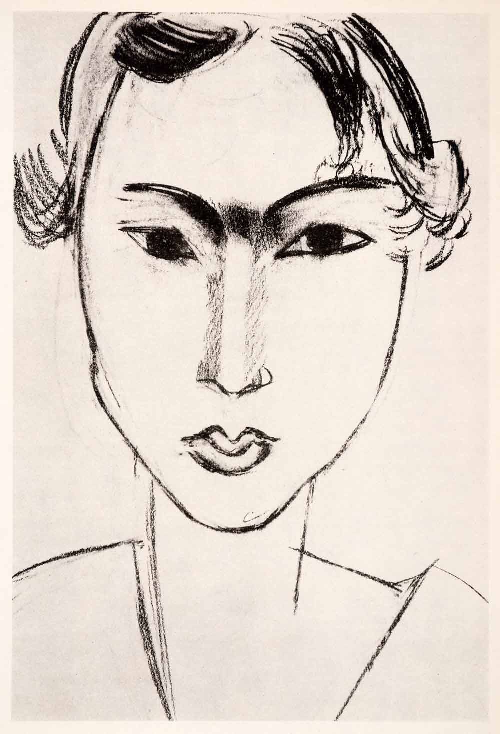 1969 Photolithograph Henri Matisse Girls Head Woman Portrait Abstract Art Sketch