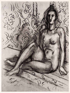 1969 Photolithograph Henri Matisse Seated Nude Sketch Naked Woman Modern Art