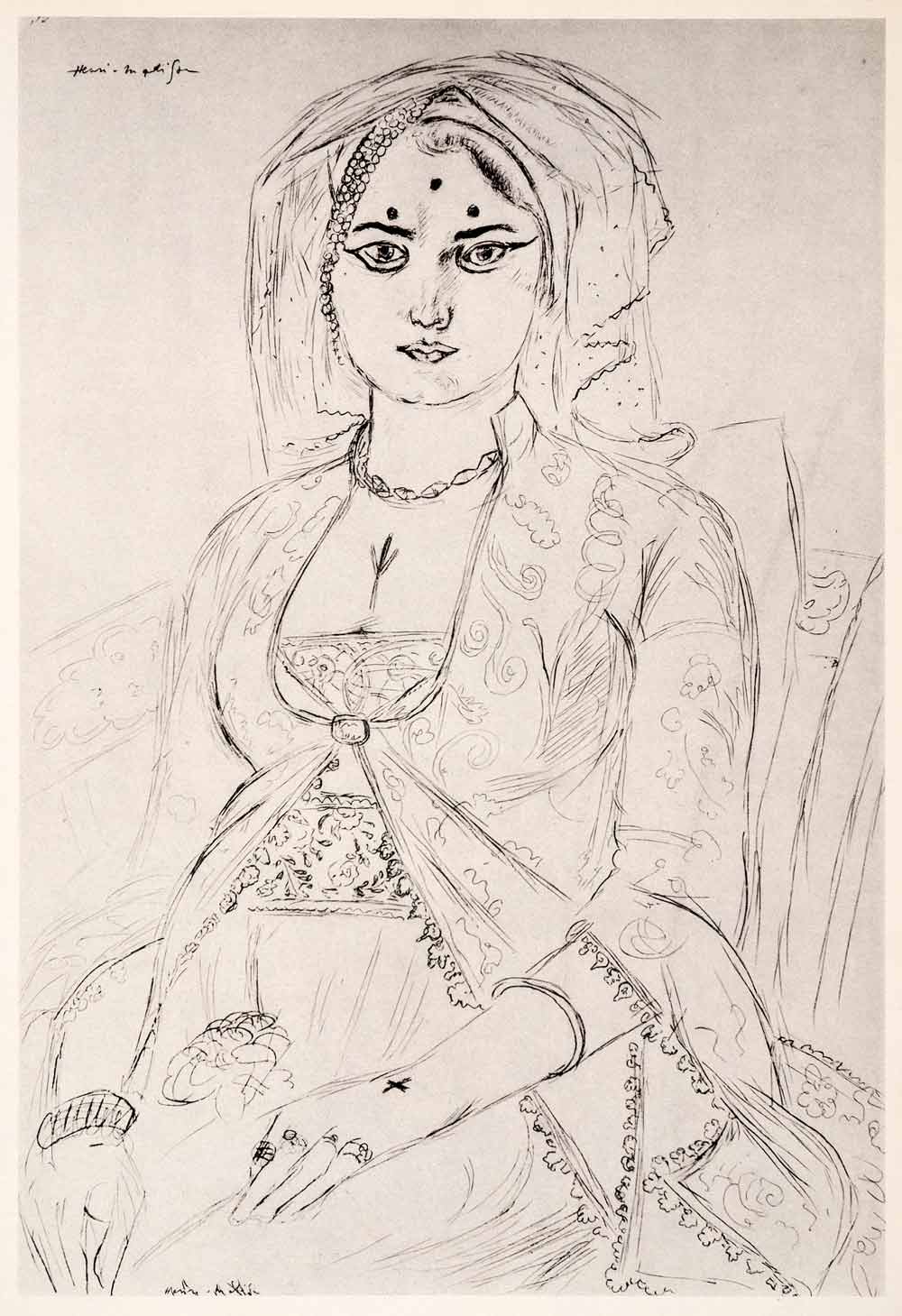 1969 Photolithograph Henri Matisse Seated Oriental Woman Hindu Body Art Modern