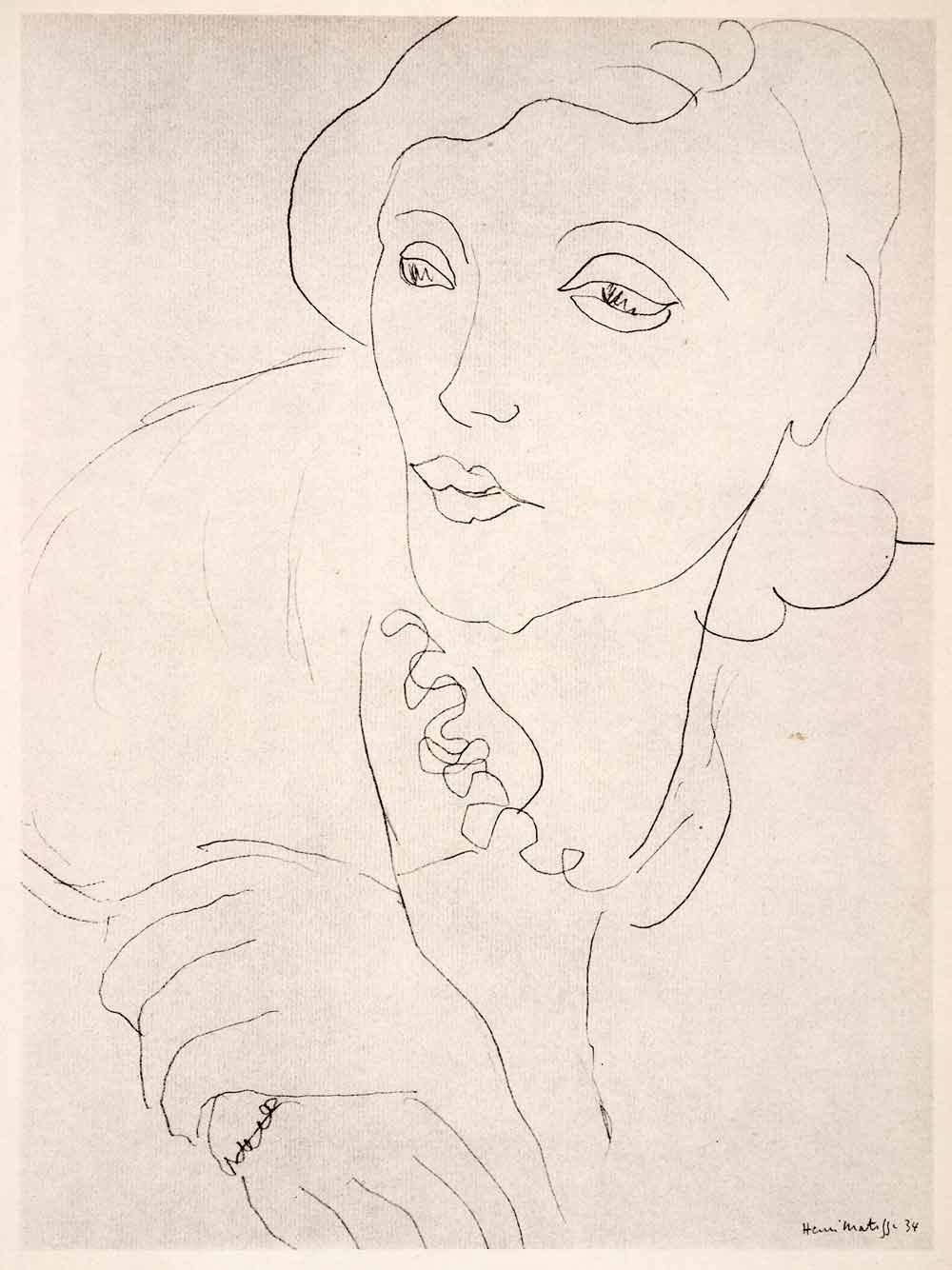 1969 Photolithograph Henri Matisse Pencil Sketch Head of a Woman Portrait Art