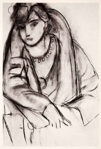 1969 Photolithograph Henri Matisse Woman with a Shawl Sketch Portrait Modern Art