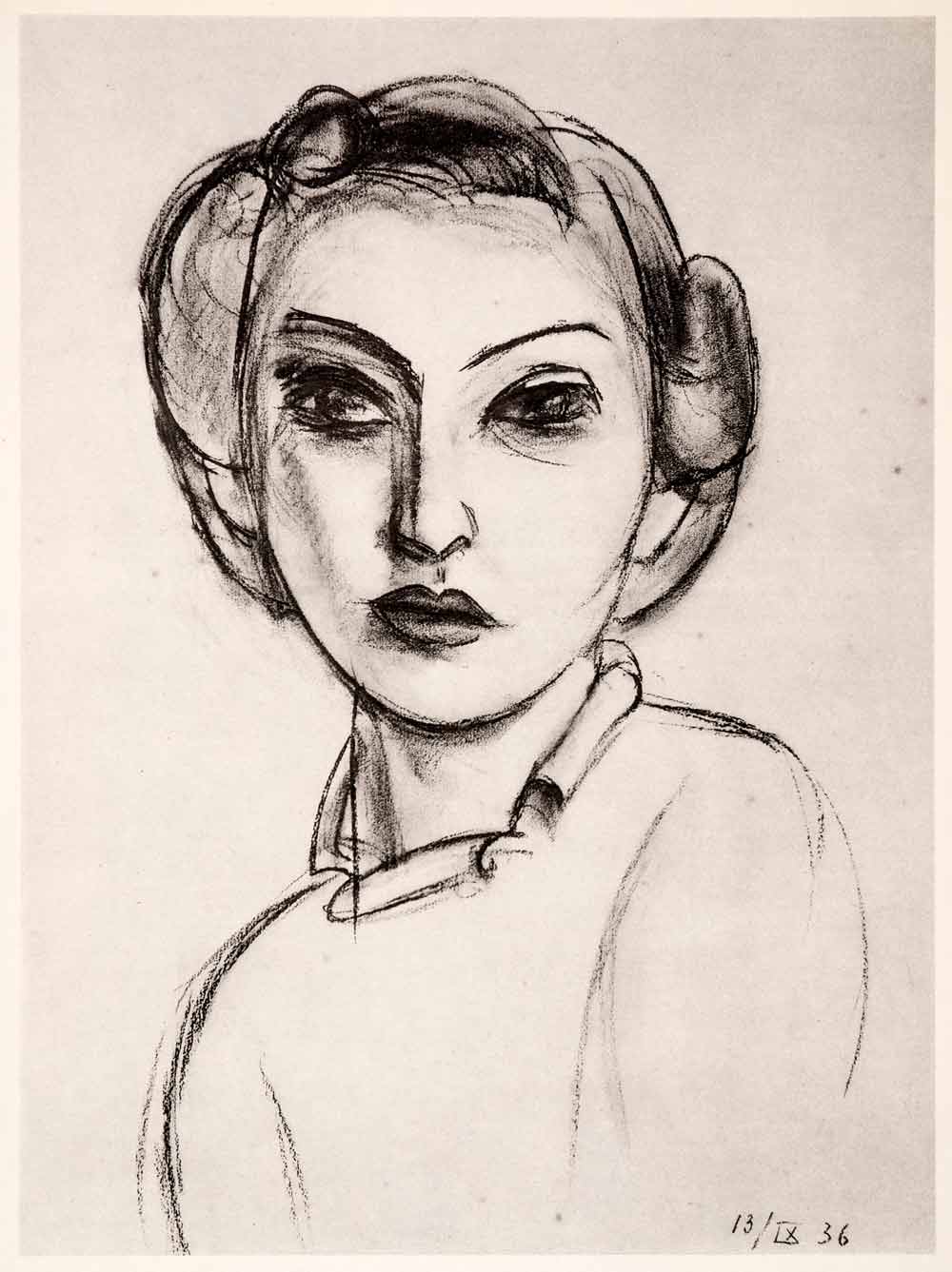 1969 Photolithograph Henri Matisse Girl's Head Sketch Art Woman Face Portrait
