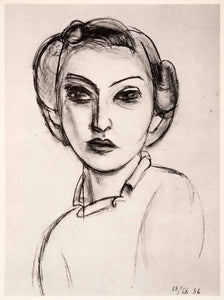 1969 Photolithograph Henri Matisse Girl's Head Sketch Art Woman Face Portrait