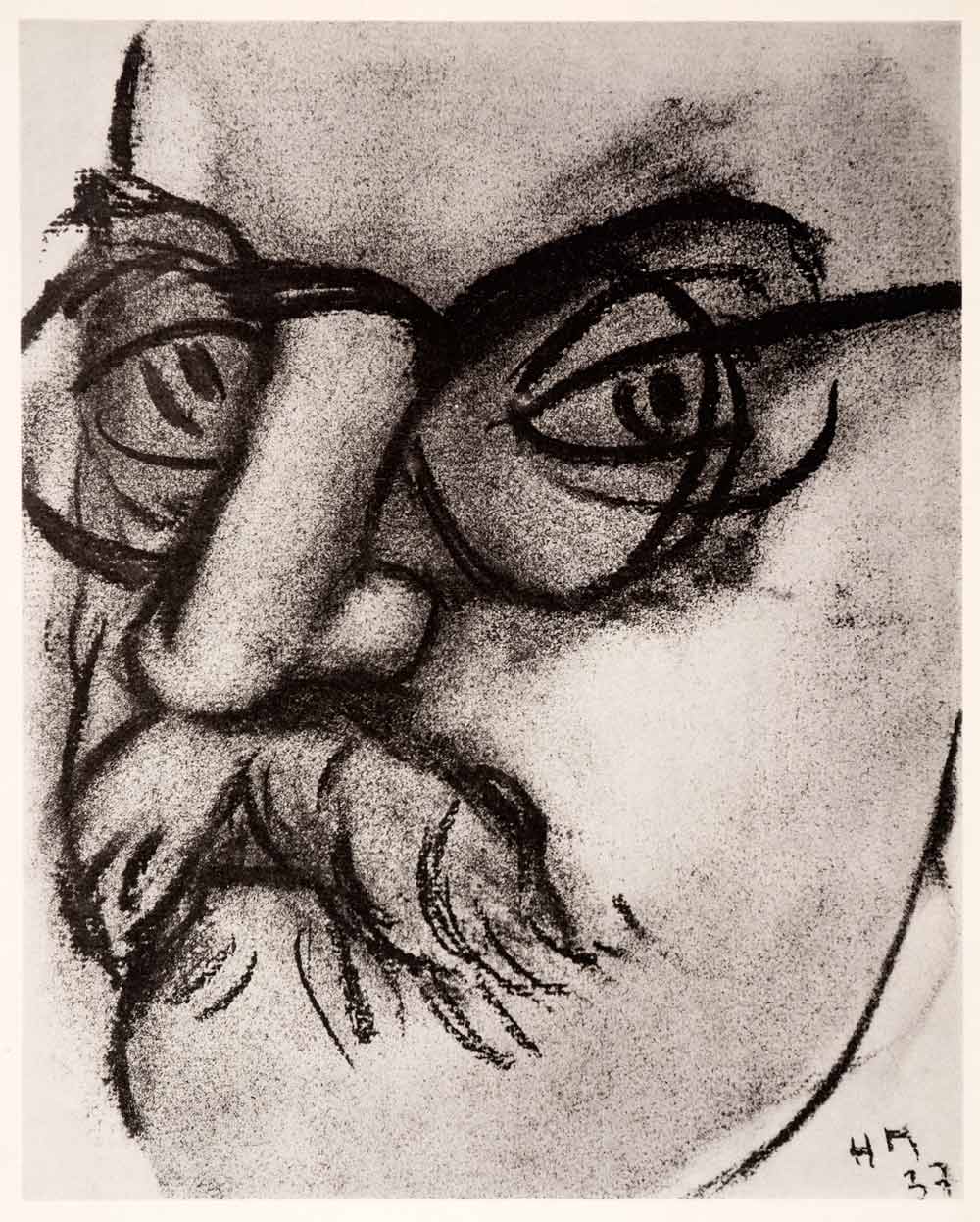 1969 Photolithograph Henri Matisse Self Portrait Charcoal Sketch Face Modern Art