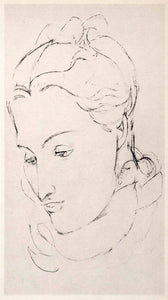 1969 Photolithograph Henri Matisse Girl's Head Pencil Sketch Face Portrait Art