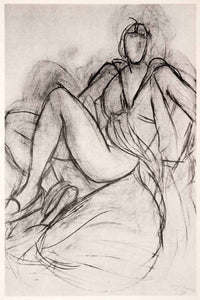 1969 Photolithograph Henri Matisse Girl in an Armchair Nude Sketch Abstract Art