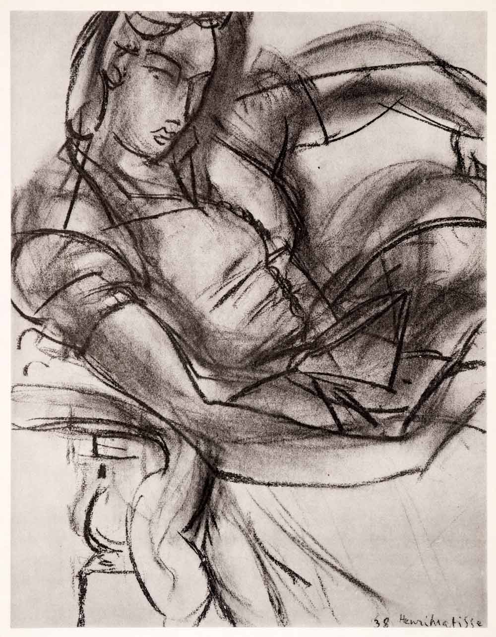 1969 Photolithograph Henri Matisse Woman in a Dressing Gown Charcoal Sketch Art