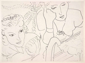 1969 Photolithograph Henri Matisse Two Girls Pen Ink Sketch Abstract Modern Art