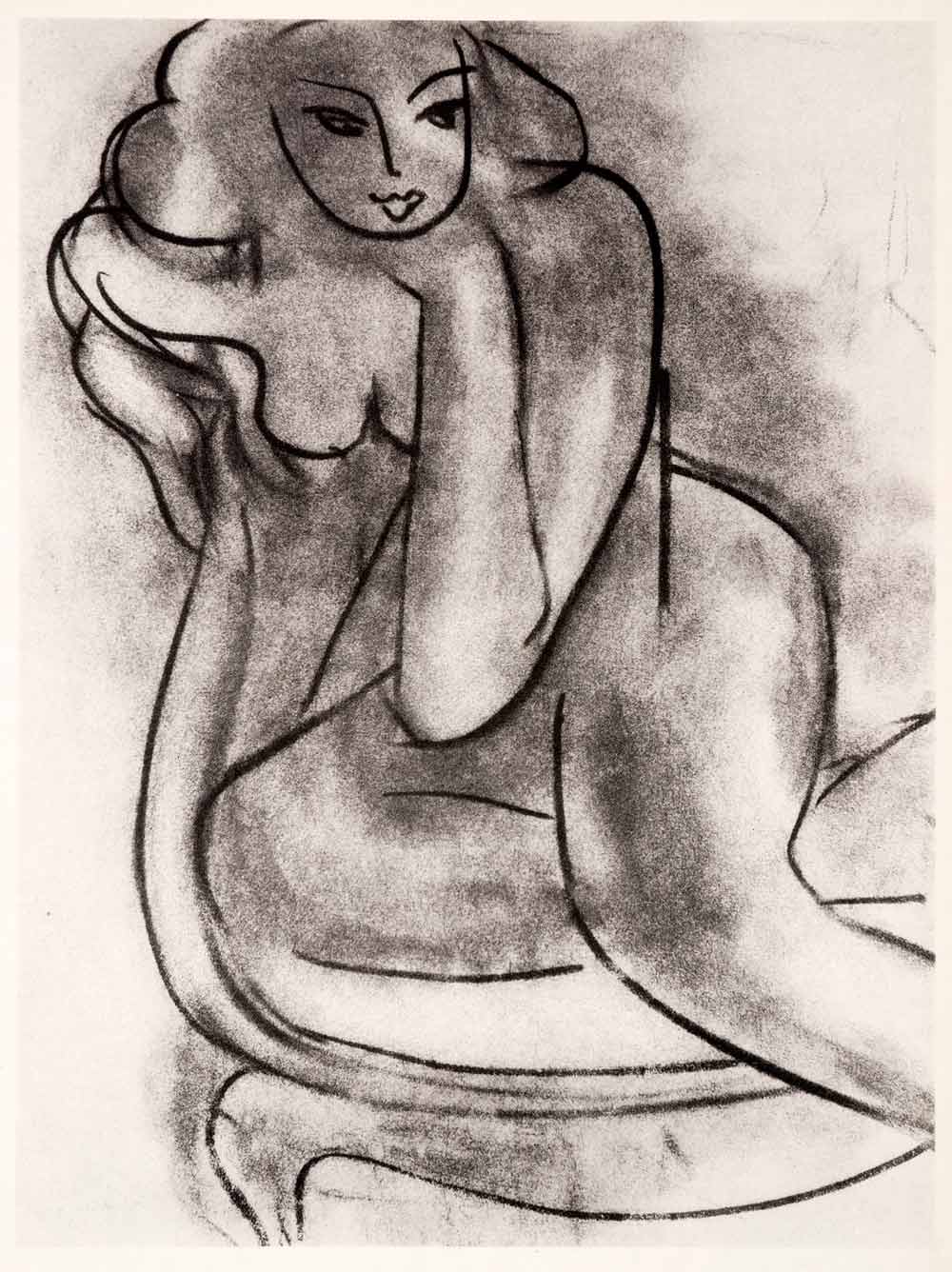 1969 Photolithograph Henri Matisse Art Nude on a Chair Charcoal Sketch Female